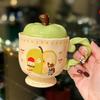 Cute Cartoon Bear Apple Goblet with Lid Cute Ceramic Mug As Gift for Best Friend Water Cup As Souvenir