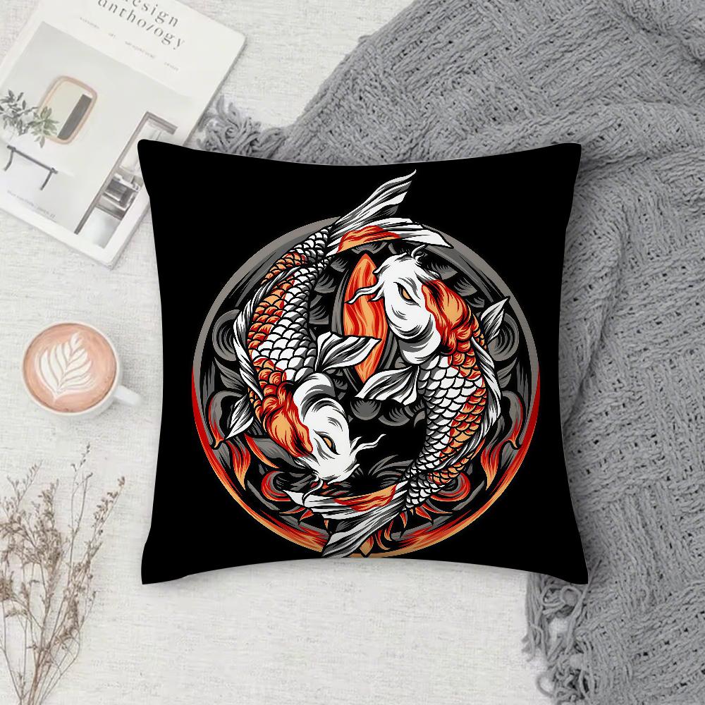 Koi YinYang Pillow Case Square DoubleSided Printing Sofa Cushion Cover Pillowcase Bedroom Bedside