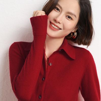 New POLO Collar Shirt for Women, Fashionable Loose Long-sleeved Knitted Cardigan, Temperament Lapel Jacket, Women's Sweater