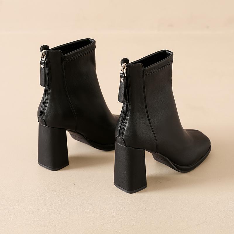Fashion Aphixta Bazk Zipper Dec Women Ankle Boots 8cm High Heels Sexy Stretch Boots Elegant Sewing Short Plush Warm Winter Woman Shoes