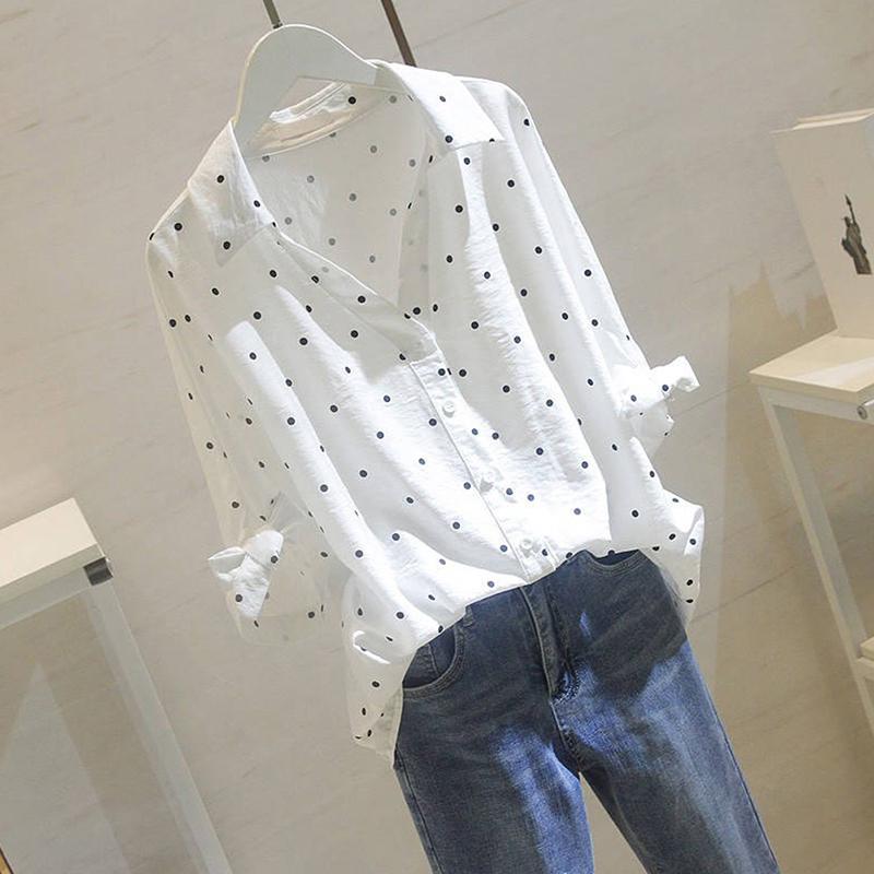 Camisas de punto blanco para mujer, camisa informal de manga media con cuello en V de algodón y lino, primavera y otoño