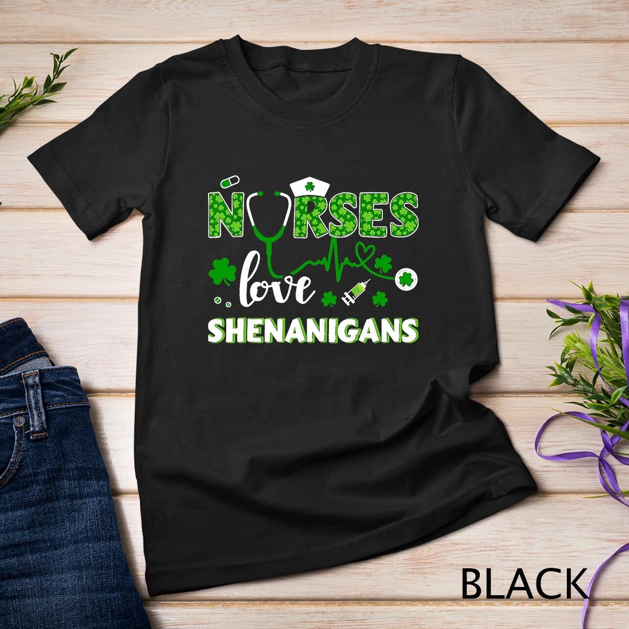 Nurses love shenanigans with stethoscope for St Patricks day Unisex T-Shirt Mens Womens Tees Top 2XL