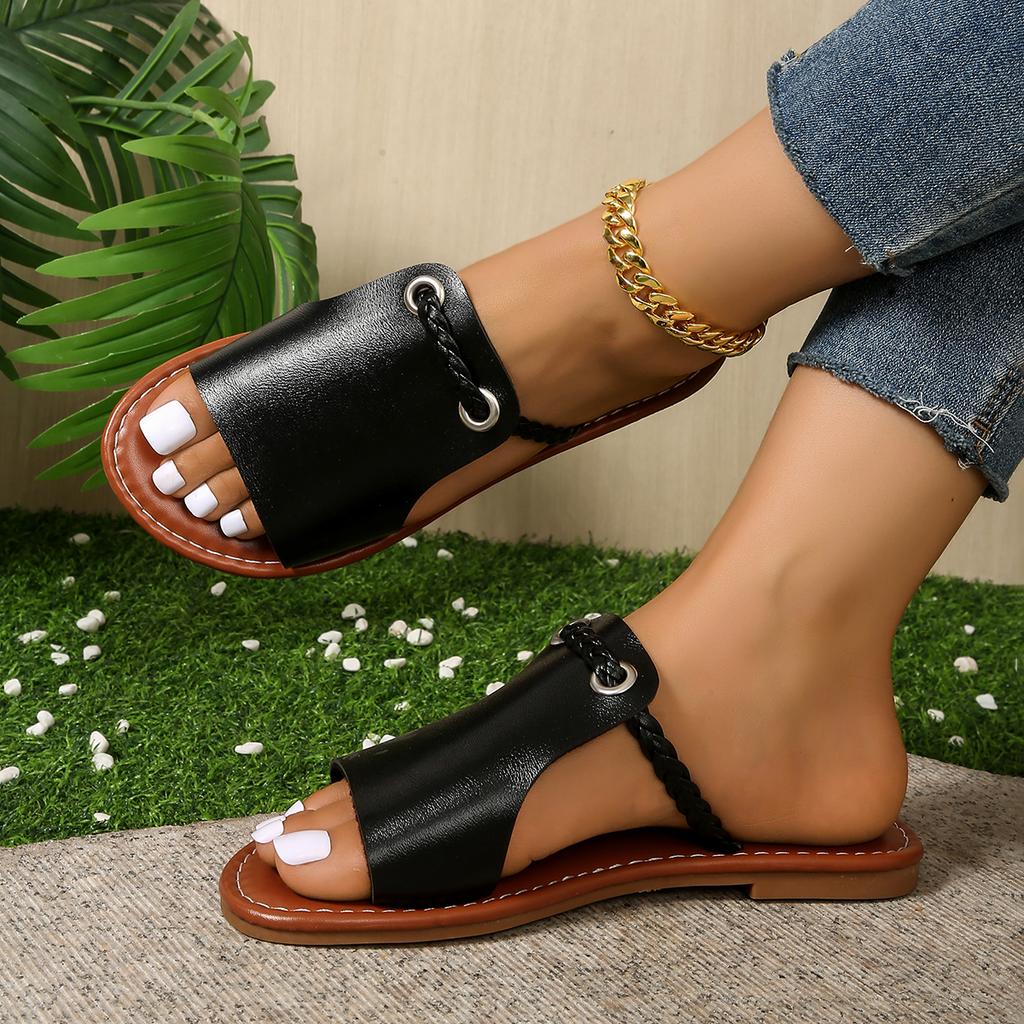 Mode Damen Hausschuhe Eckiger Kopf Kreuz Flache Sommer Sandalen Einfache Strandhausschuhe Mode Outdoor Leichte Schuhe Heim-Sandalen Damen