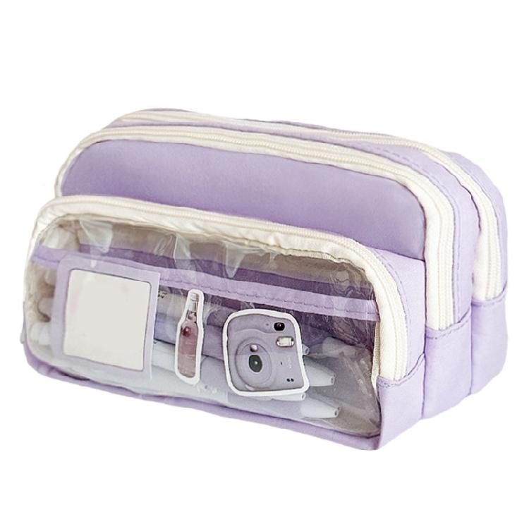 Large Transparent School Bag Case With Reinforced Canvas Material Multiple Pen Slots Compact Carry Students Adults
