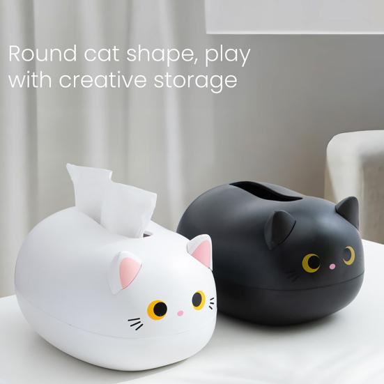 Tissue Dispenser Cute Cat Shaped Paper Holder Large Capacity Wide-Mouth Design Multi-Functional Storage Box