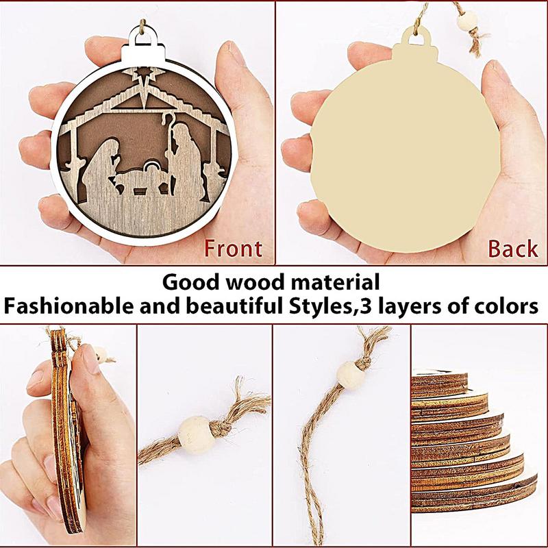 Nativity Scene Pendant Wooden Hollow Pendant Decor Lovely And Delciate Jesus Birth Ornament For Christmas Tree Home Decoration