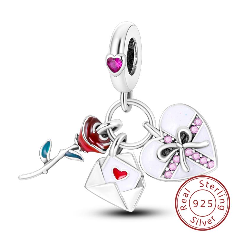 Original Copper Charm Bead Heart Lovers Valentine'S Day Charm Fit Charm Bracelet Pendant Women Jewelry Gift