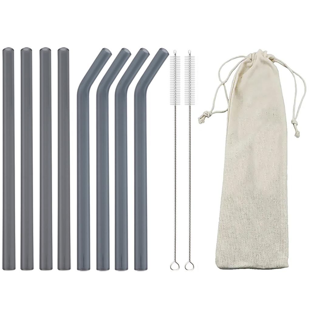 11pcs High Borosilicate Glass Straw Reusable Drinking Straw Wide 12mm Pearl Milkshake Bubble Tea Straw with Brush Storage Bag