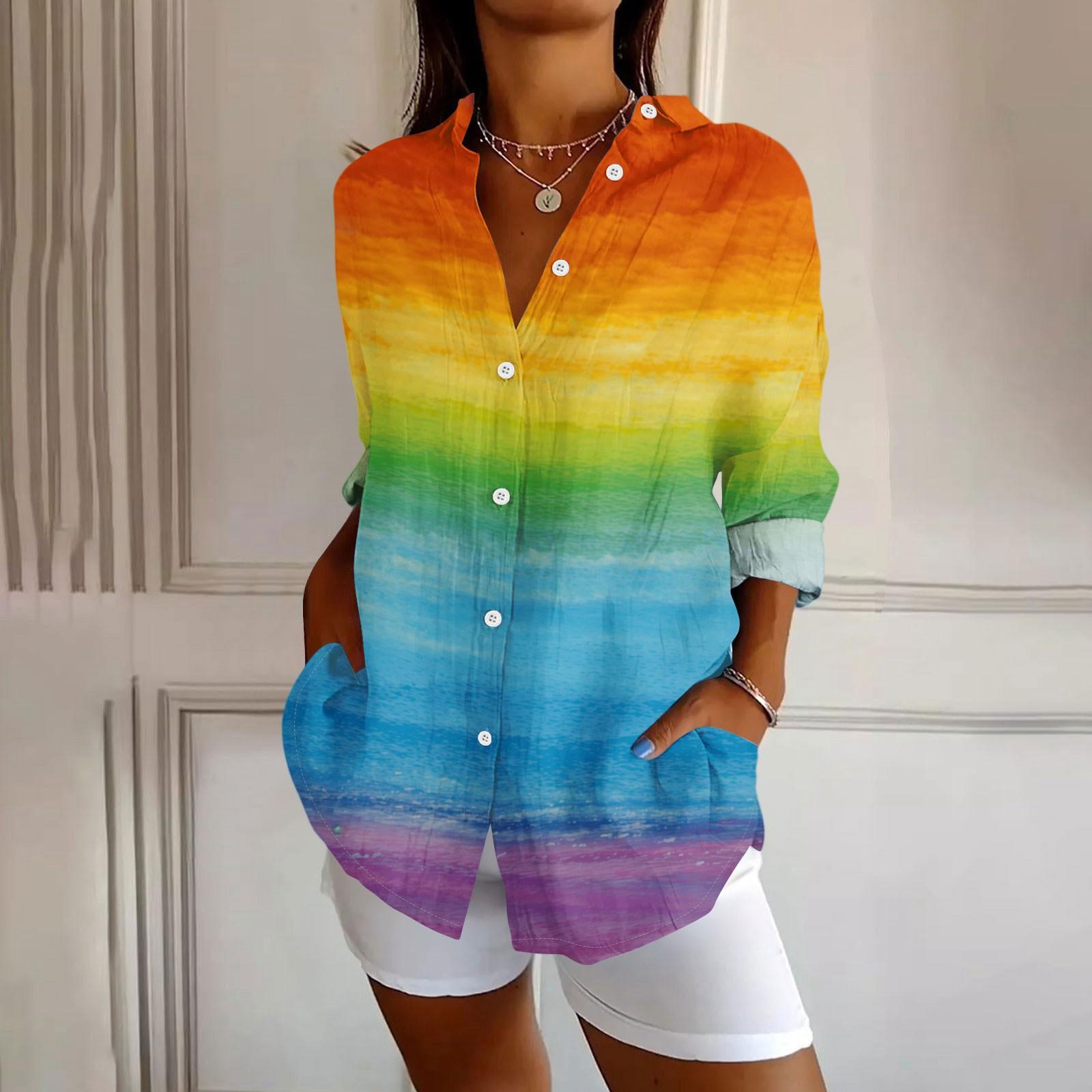 

Женская рубашка на пуговицах Рубашки с длинным рукавом для женщин Принт Графический Блузка Топ M