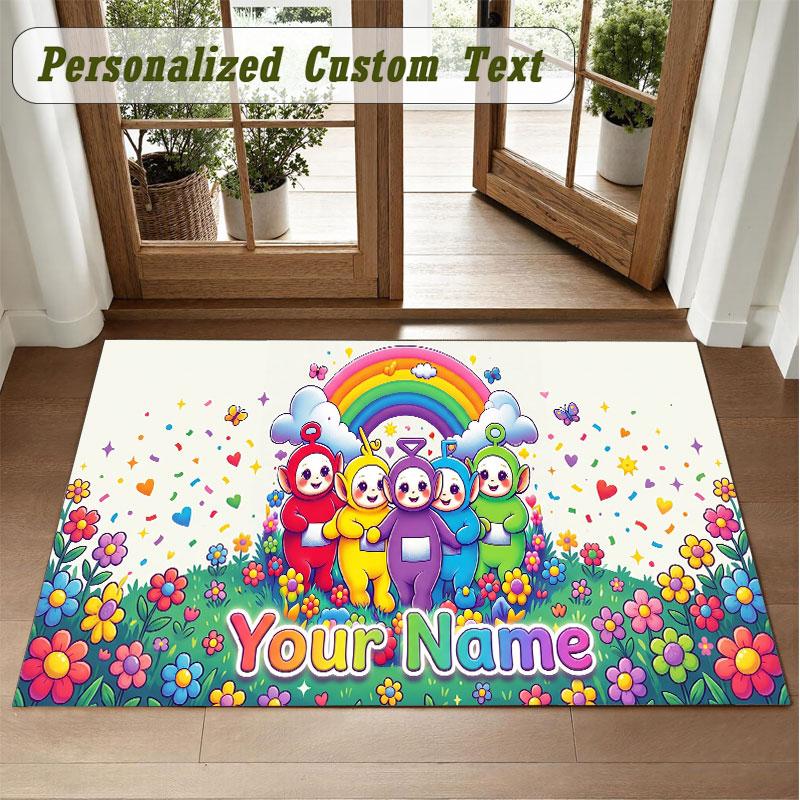 Crystal Velvet Square Rug Custom NameTeletubbies Pattern Non Slip Home Floor Decor Rug