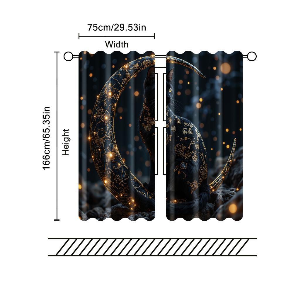 Filtering Curtains Excluding Rods Non Movable Without Batteries Mystic Black Cat Use Bedrooms Living Rooms Set Of 2 Made Polyester Sitting Room Decor