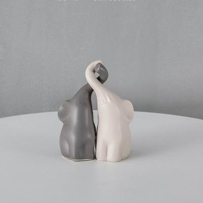 2 Sets of Animal Elephant Sculpture Ceramic Couple Elephant Couple Ornament   Girlfriend Gift