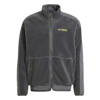 adidas X Terrex X National Geographic FW24 Giacca National Geographic Collo Alto Ampia Casual Manica Lunga Cappotto in Pile Giacca Unisex Grigio Scuro JJ4356