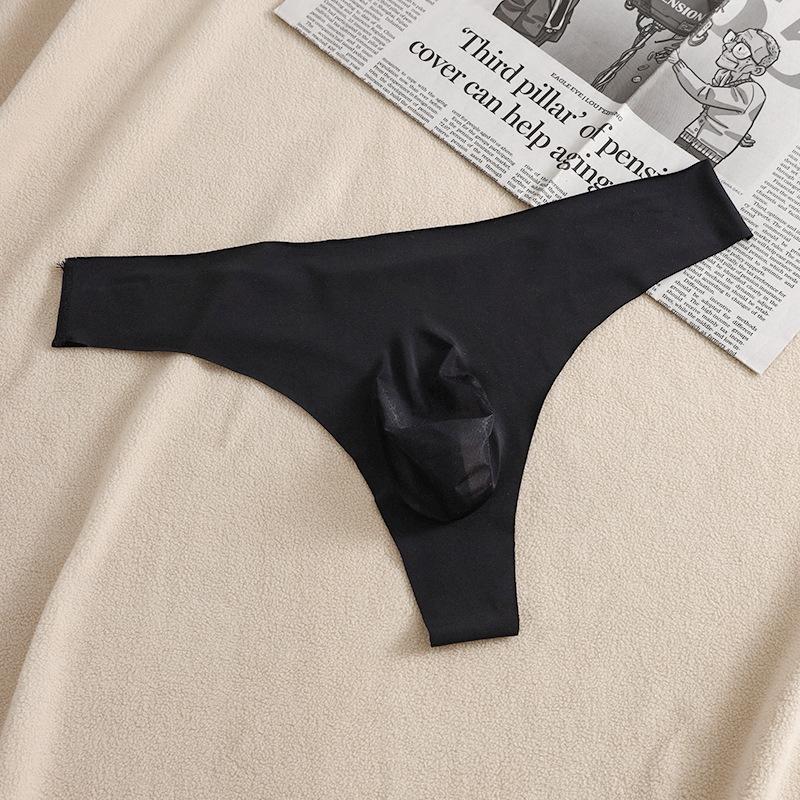Men Summer Ultra Thin Sexy Sexless 3D Punch Ice Silk Breathable Thong Underwear