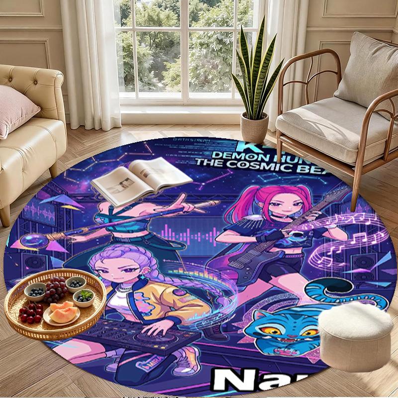 Benutzerdefinierter Name Personalisierter Kpop Dämonenjäger Druck Runder Teppich, Vielseitiger Heimdekorations Teppich, für Spielzimmer, Wohnung, Balkon, Eingangsbereich, Flur Geschenk