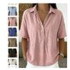 Casual Linen Shirt For Women With Turndown Collar And Short Sleeves For Summer Comfort