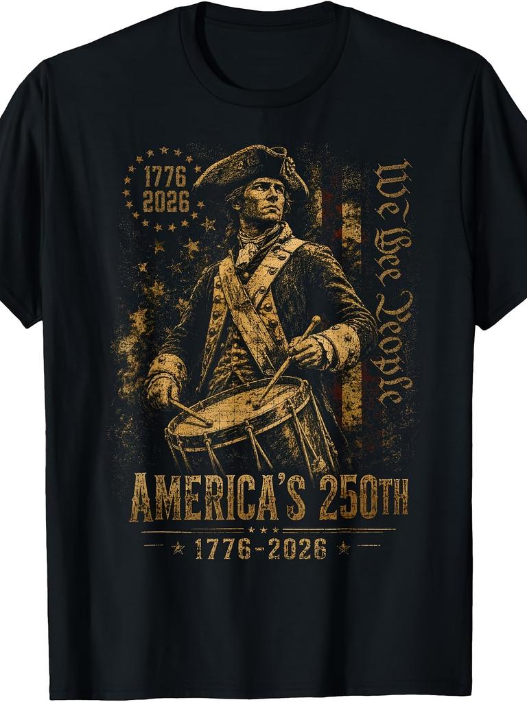 America'S 250Th Anniversary Revolutionary Soldiers Patriotic T-Shirt Retro Casual Crew Neck Printed T-Shirt