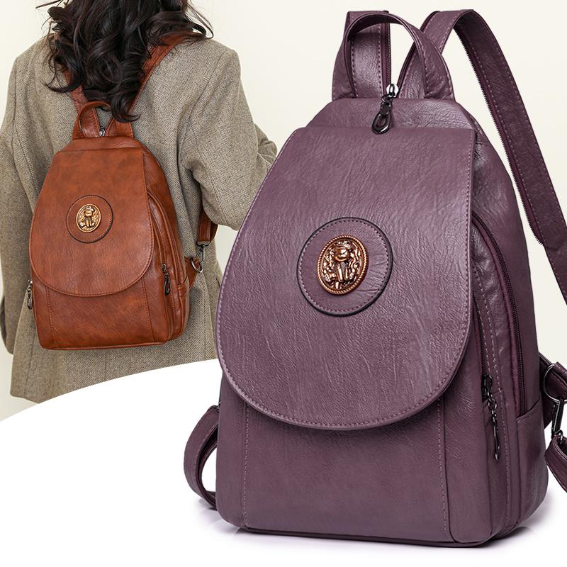 Soft Leather Backpack for Women Multi-functional Convertible BackpackChest Bag Retro Casual Single Shoulder Bag for Daily Life  and Weekend Outings