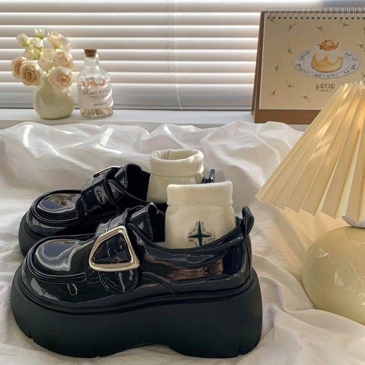 Muffin platform small leather shoes women's shoes new 2025 autumn black thick heel retro British style loafers jk single shoes