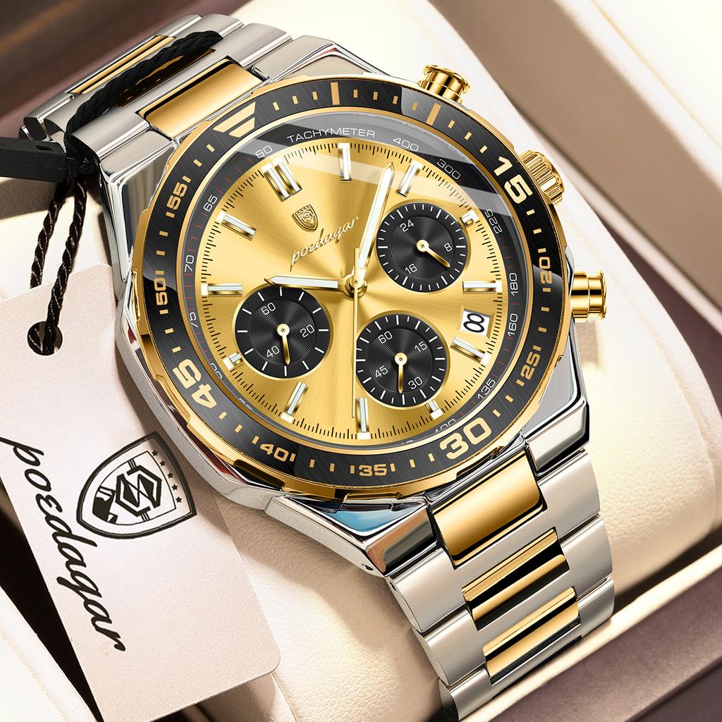POEDAGAR Top Luxury Man Wristwatch Date Waterproof Luminous Chronograph Watch for Men Stainless Steel Quartz Watches Reloj