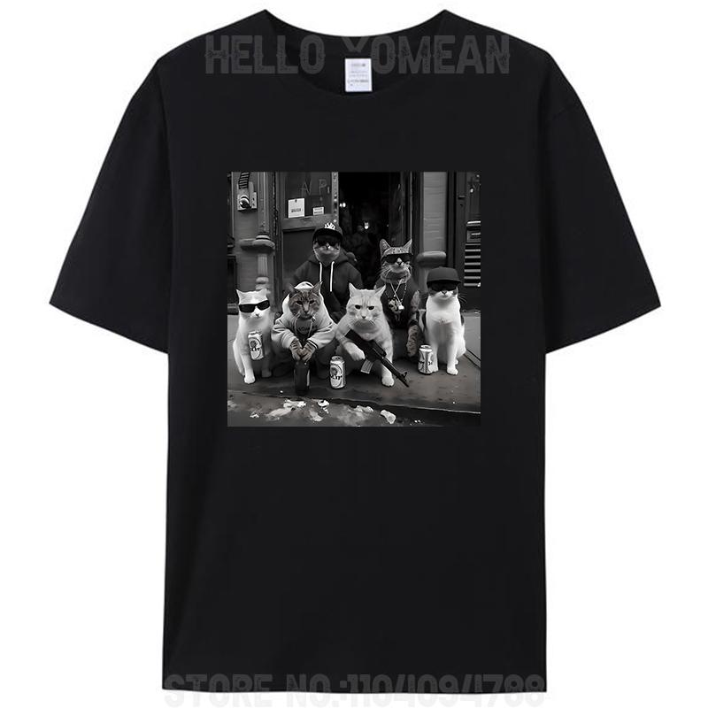 Rolig Kattgäng Meme Gangsterkatter Gata Vintage Dam Herr Bomulls T-shirt Fritid Kortärmad T-shirts Hipster Toppar