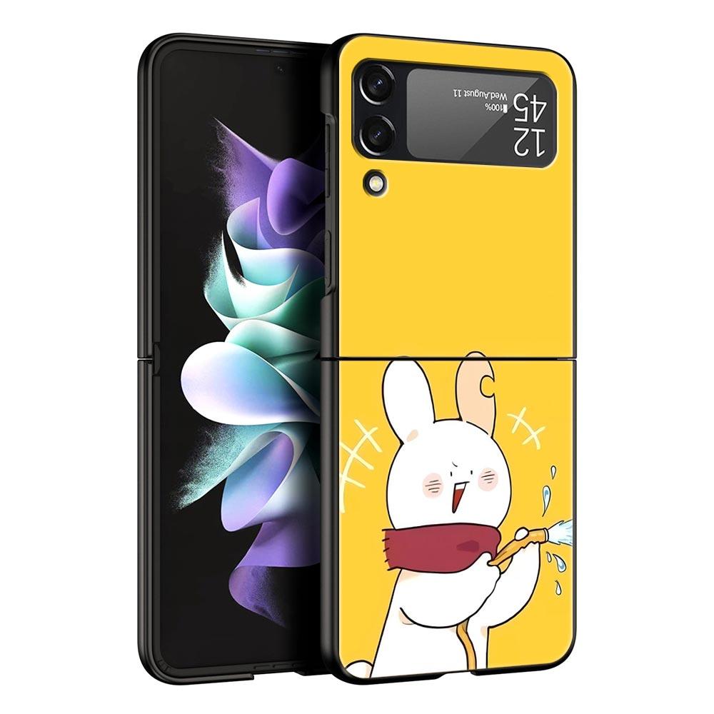 Cartoon Duck Hard PC Phone Case For Samsung Galaxy Z Flip 7 6 5 4 Black Cover For Galaxy Z Flip 3 Foldable Shell Fundas Capa Bag