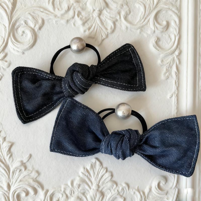 Korean Style Denim Bow High Elastic Hair Tie - Retro High-End Accessory