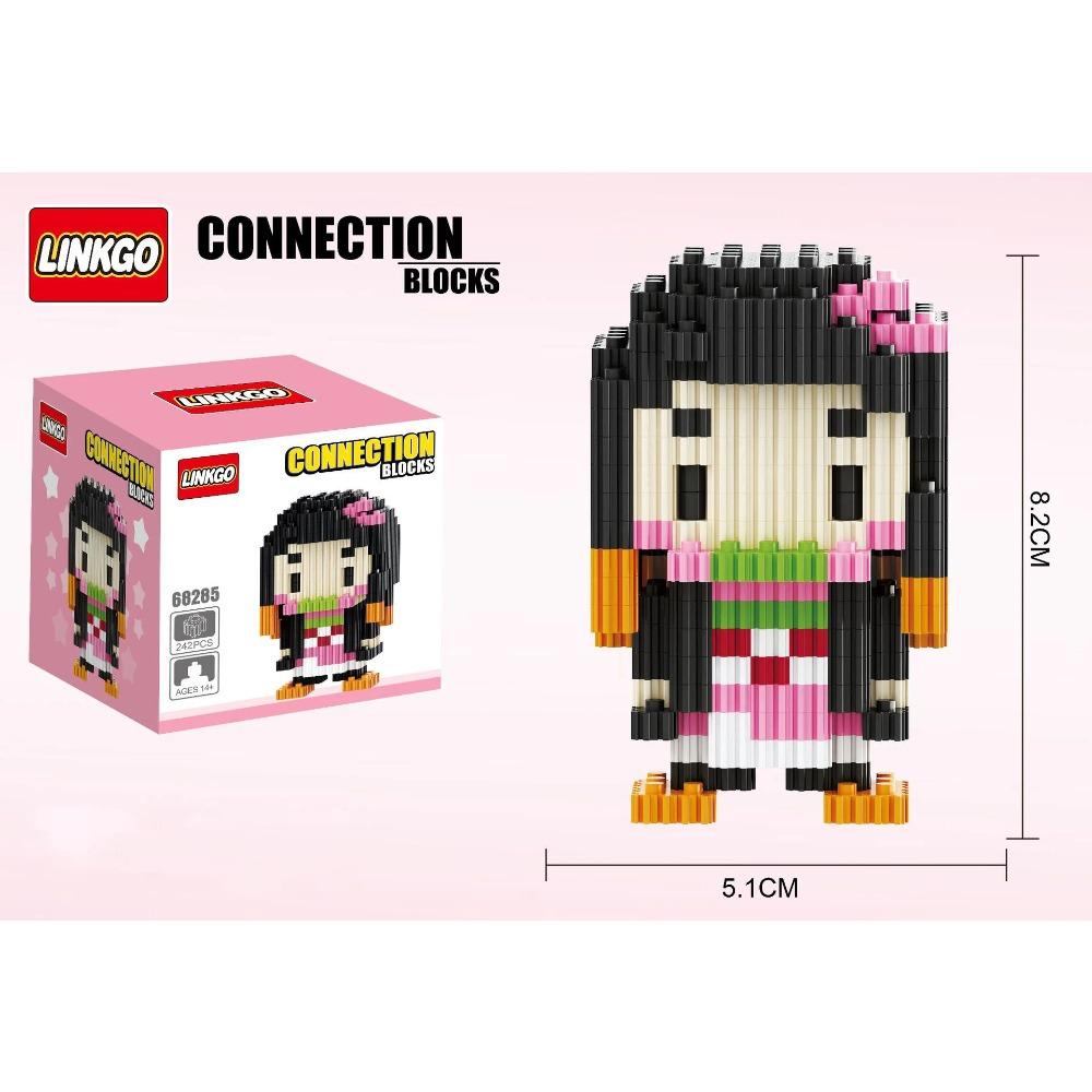 Linkgo Anime Connection Stavebnice Goku Luffy Demon Slayer Nezuko Stitch Pikachu Sasuke 3D Model Mini Cihlová Figurka Hračky