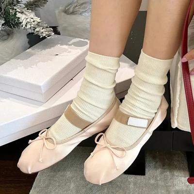2024 Luxe Schoenen Lente Strik Ballet Flats Dames Temperament Mary Jane Ballerina's Lage Mond Enkele Schoenen