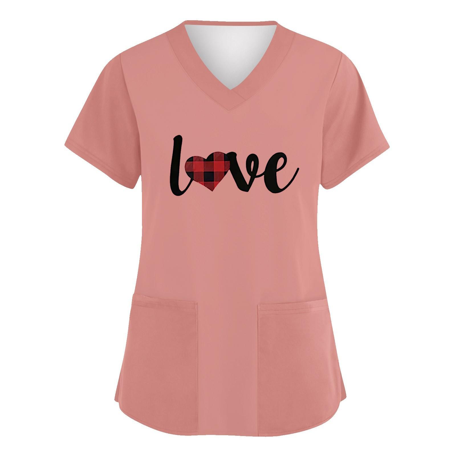 

Женская мода с v-образным вырезом, короткими рукавами и карманами, топы с принтом XL розовый