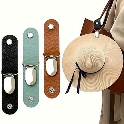 Clip de chapeau de soleil léger de voyage mains libres en cuir PU pour sac à dos, sac à bandoulière, mini clip de chapeau, accessoires de voyage durables