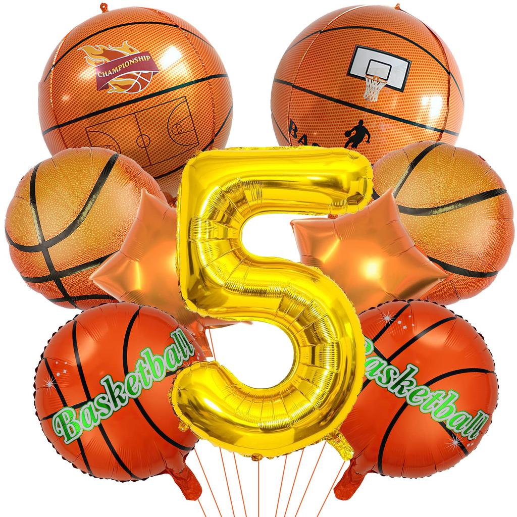 9Pcs Basketball Digital Balloon Set 22in 4D Sphere Balloons With 40 Inch Number Sports Basketball Themed Birthday Party Supplies