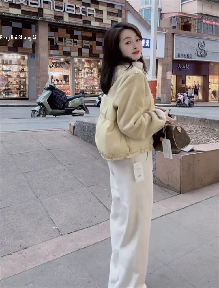 Women's 2024 Winter Faux Fur & Cotton Stand-Up Collar Jacket: Thickened, Loose, Petite, Warm Coat