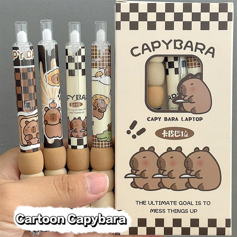 

4Pcs Cartoon Cute Capybara Gel Pens Kawaii Quick-Drying Writing Smooth Soft Grip Neutral Pens Student Stationery Gifts