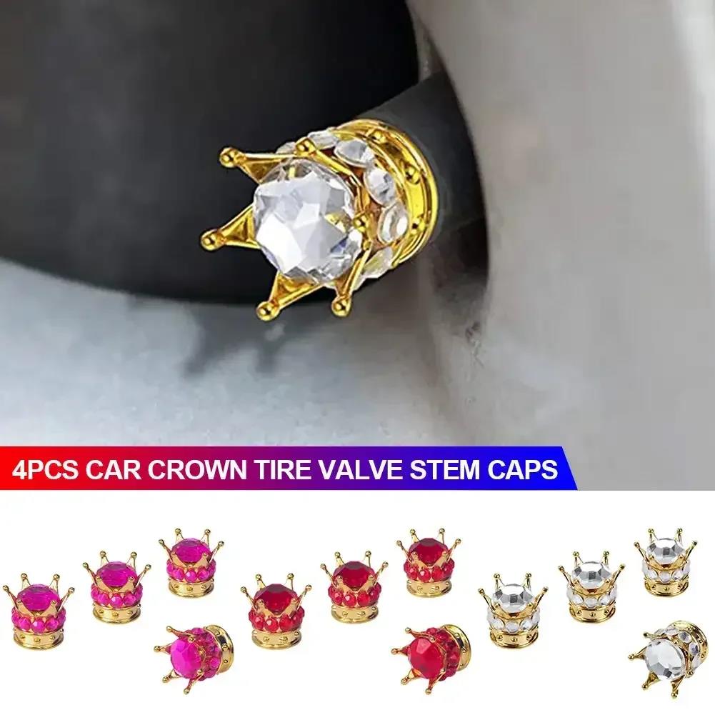 4PCS Car Wheel Tire Valve Caps Cover Crown Shape Bling Diamond Tyre Stem Dust Valve Caps Truck Car Motorcycle Bicycle Air Cover Stem Caps1