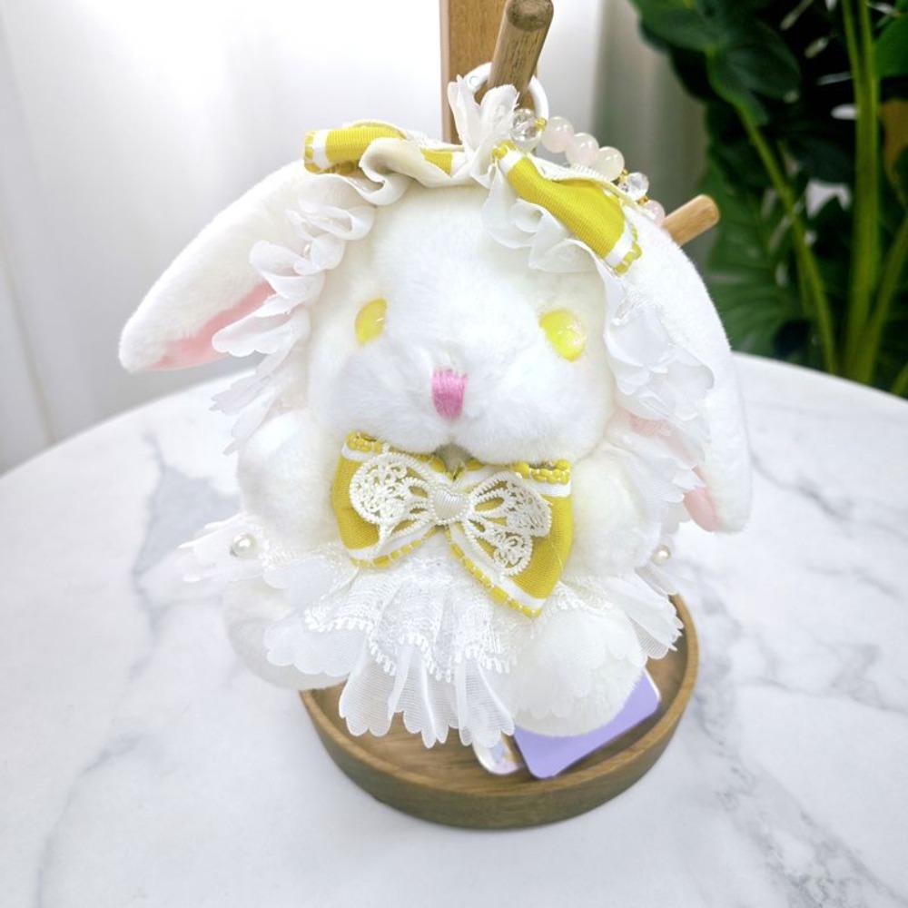 Princess Pearl Dress Plush Rabbit Keychain Cartoon Drooping Ear Rabbit Pendant  Backpack Decor
