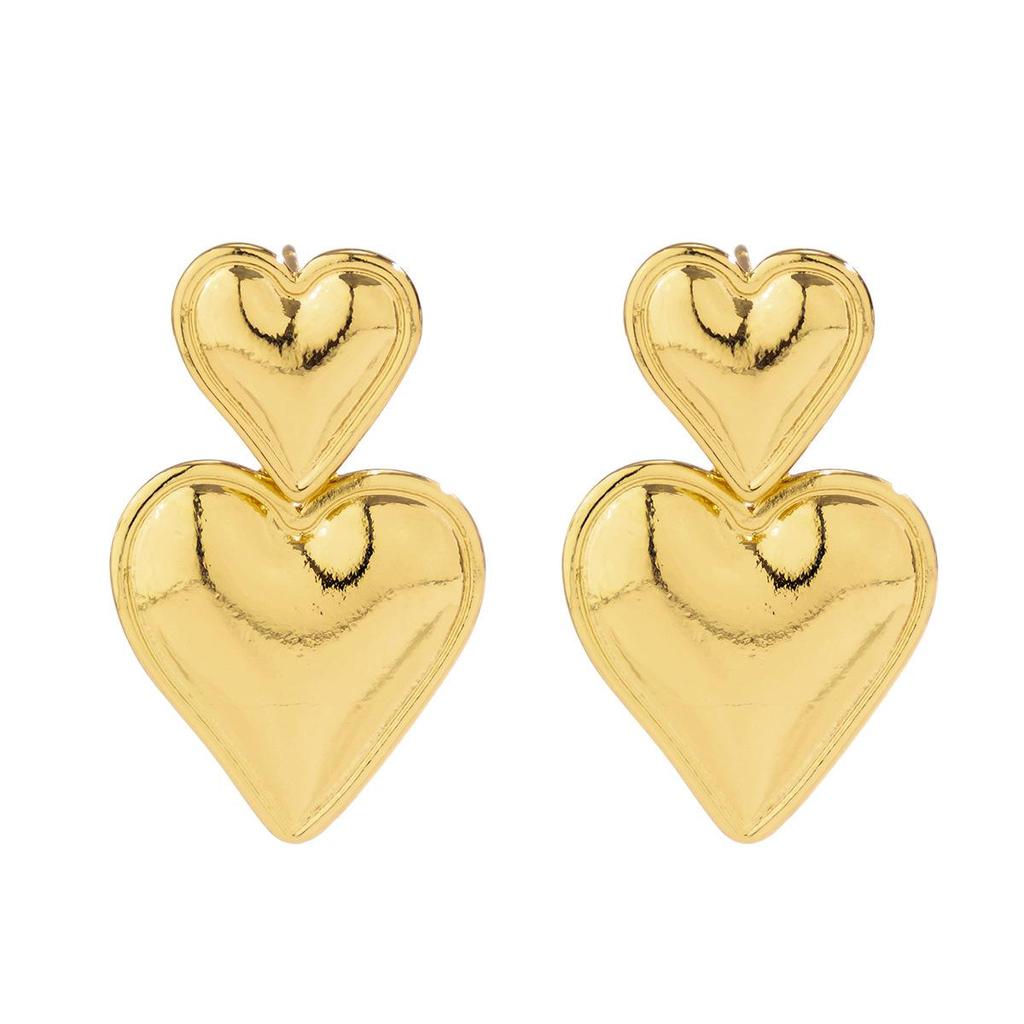Elegant Heart Pendant Earrings - Trendy Retro Patchwork Metal Studs for Women