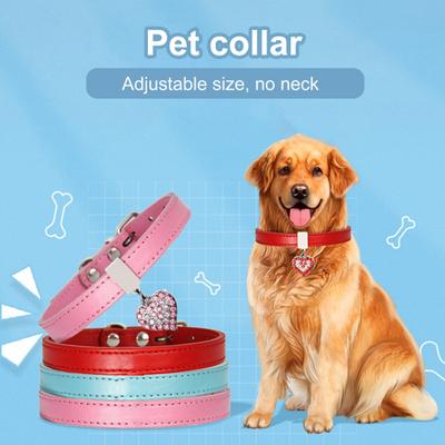Dog Necklace Love-heart Pendant Decorative Adjustable Fashion Pet Dogs Faux Leather Collar