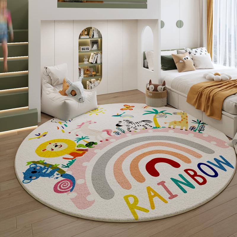 Cartoon Style Carpets for Living Room Thicken Anti-slip Children Rug Cute Round Bedroom Decor Plush Carpet Fluffy Soft Study Mat
