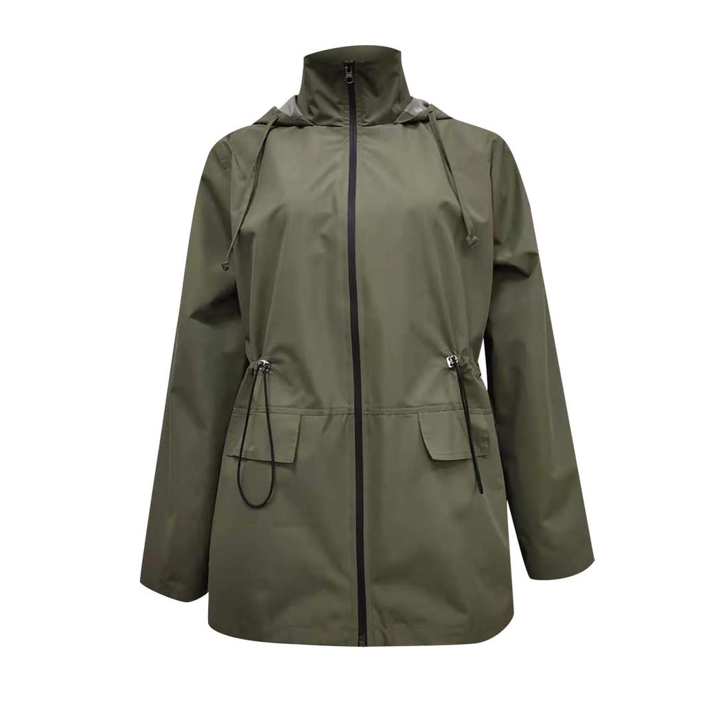 Cappotto antivento impermeabile con cappuccio e cerniera casual da donna alla moda