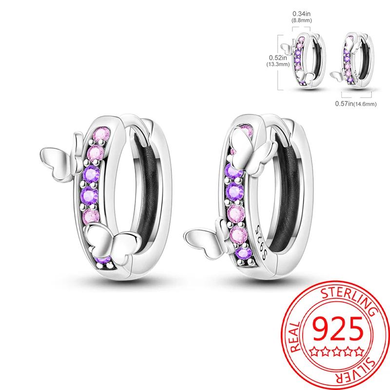 Pink Series Romantic Flower Butterfly Unicorn Tulip Geometry 925 Silver Earrings Boutique Fine Jewelry Gifts for Women