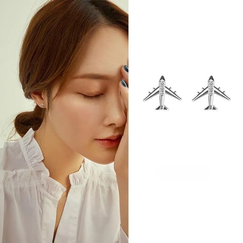 925 Silver Plane Earrings Women Simple Wedding Jewelry Accessories