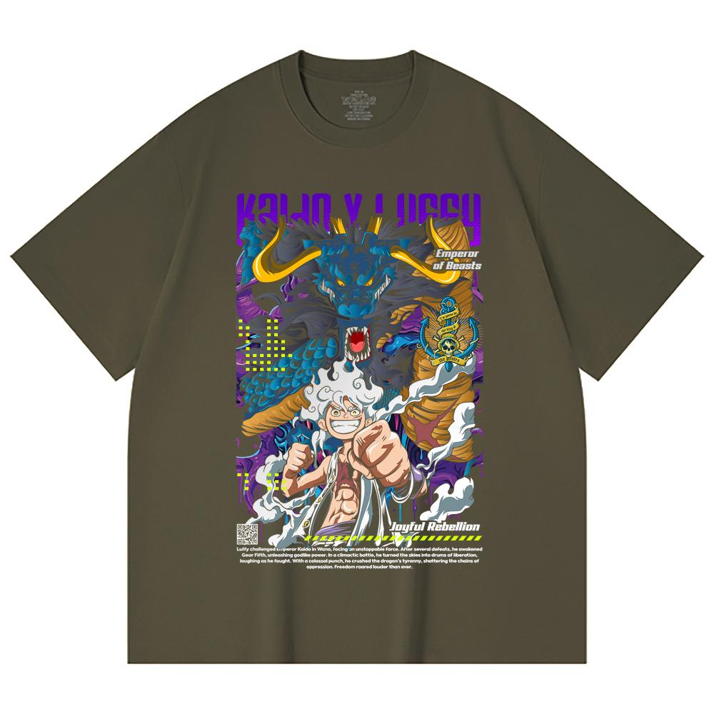 T-shirt Unisex Pesante 100% Cotone 230 g/m² Pezzo Unico Stampa V35 Luffy Kaido