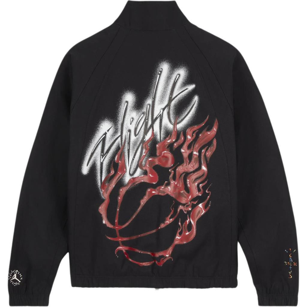 Jordan X Travis Scott Rhinestone Spray Gun Print Stand Collar Zip Jacket Men Jackets Black DO4096-010
