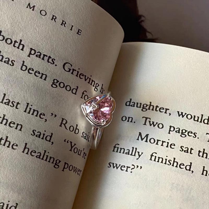Rosa Herzring im koreanischen Stil: Einfacher, vielseitiger, exquisiter offener Fingerring für Damen