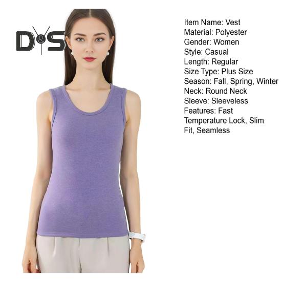 Winter Women Thermal Vest Seamless Velvet Fast Temperature Lock Round Neck Slim Fit Elastic Sleeveless Inner Wear Bottoming Tank Top