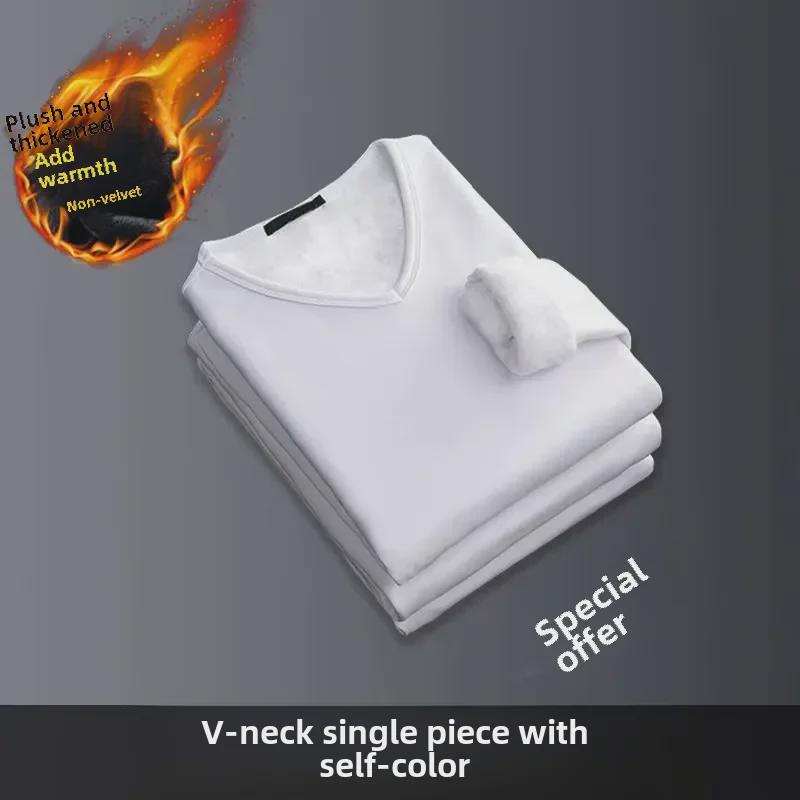Men's Plus Size Thermal V-Neck Long-Sleeve Shirt: Slim Fit Fleece Top for Autumn and Winter