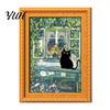 Metal Doors Decorative Magnets Oil Painting Cat Refrigerator Magnet, Wooden Frame Black Photo Theme Retro Rectangle Magnetic Decoration Fridge