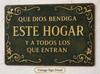 Vintage Metal Sign Que Dios Bendiga Este Hogar Decorative Wall Plaque for Home Interior Outdoor Use Rustic Style