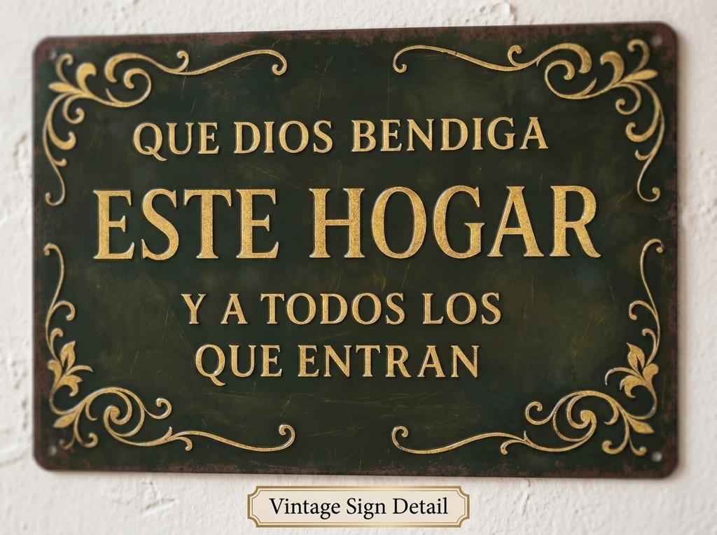 Vintage Metal Sign Que Dios Bendiga Este Hogar Decorative Wall Plaque for Home Interior Outdoor Use Rustic Style